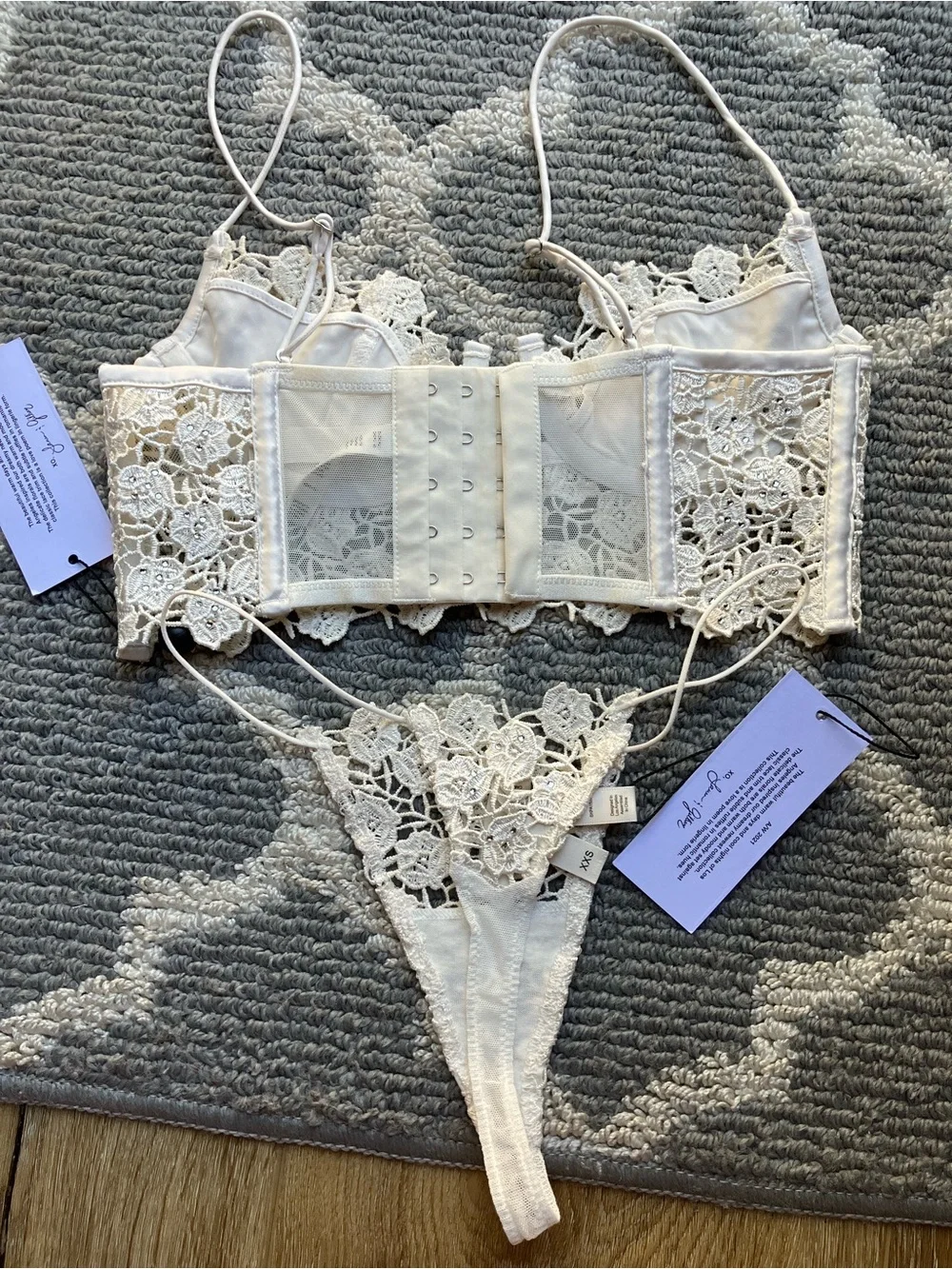 For Love And Lemons Ivory Floral Lace Bralette & Thong Set